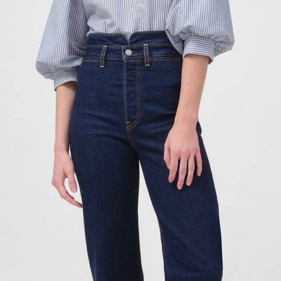 Women's Straight Leg Jeans - Dark Blue - Picture 3 of 9